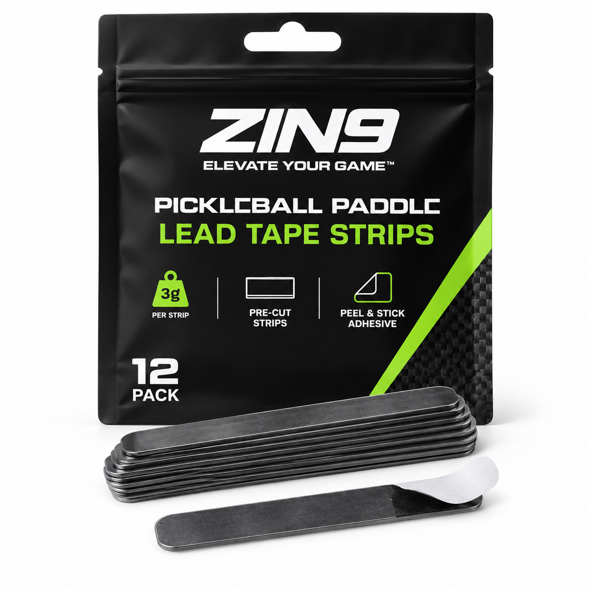 ZIN9™ Pickleball Paddle Lead Tape Strips – 12 Pack
